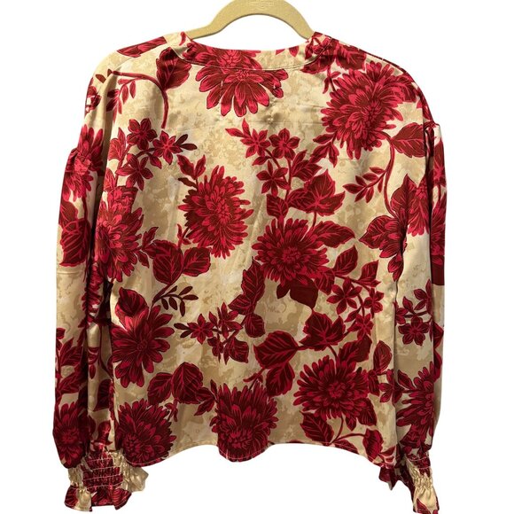 Cupid Red & Cream Floral Long Sleeve Blouse Sz M blouse. NWOT - Picture 12 of 12
